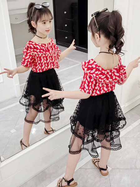 童装品牌2019春夏韩版网纱裙子两件套