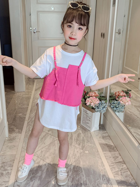 童装品牌2019春夏时髦T恤吊带短裙两件套