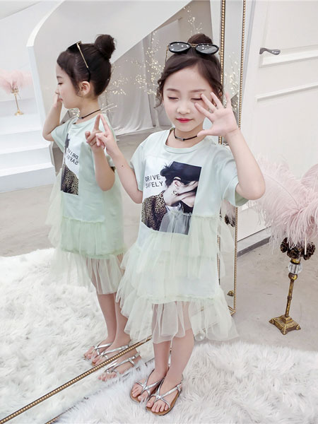 映花荷童装品牌2019春夏韩版公主洋气蕾丝网纱裙