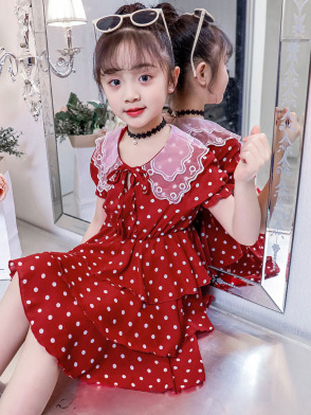映花荷童装品牌2019春夏波点洋气裙子儿童韩版公主裙