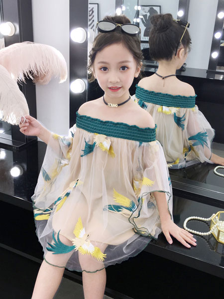 童装品牌2019春夏短袖网纱连衣裙+短裤韩版网纱裙