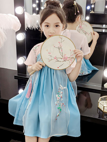 童装品牌2019春夏中国风超仙小女孩仙鹤齐胸襦裙
