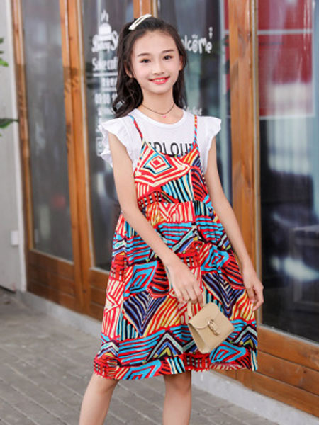 童装品牌2019春夏条纹公主裙两件套