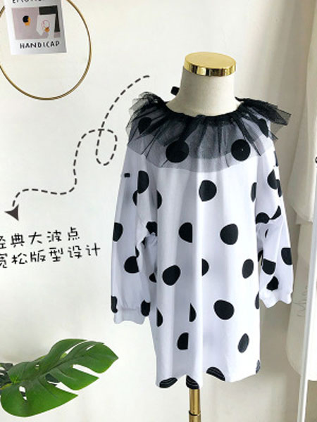 朵米诺童装品牌2019春夏波点长袖公主裙