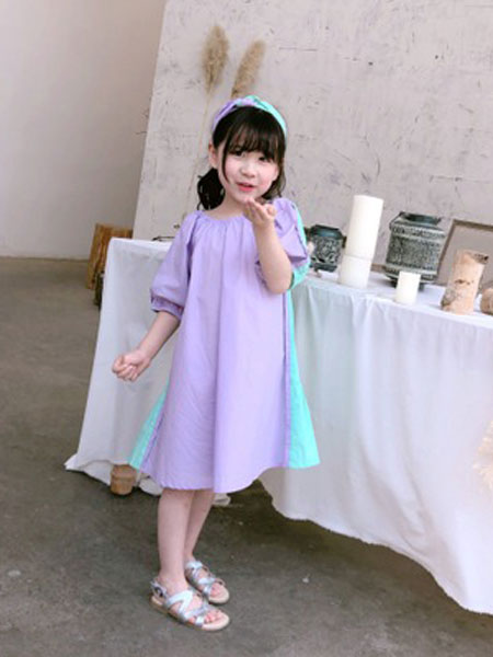 Sumcico童装品牌2019春夏全棉紫色纱裙两件套