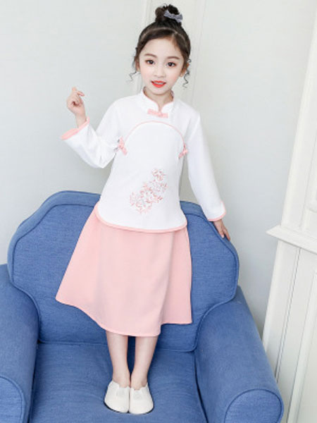 童装品牌2019春夏中国风绣花雪纺裙