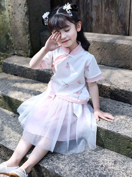 童装品牌2019春夏汉服短袖+纱裙两件套