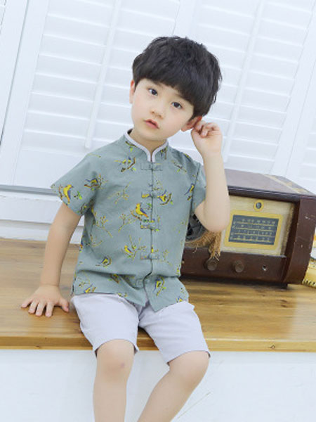 童装品牌2019春夏唐装复古中国风宝宝短袖两件套
