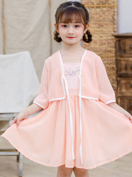 童装品牌2019春夏汉服吊带裙+披肩两件套