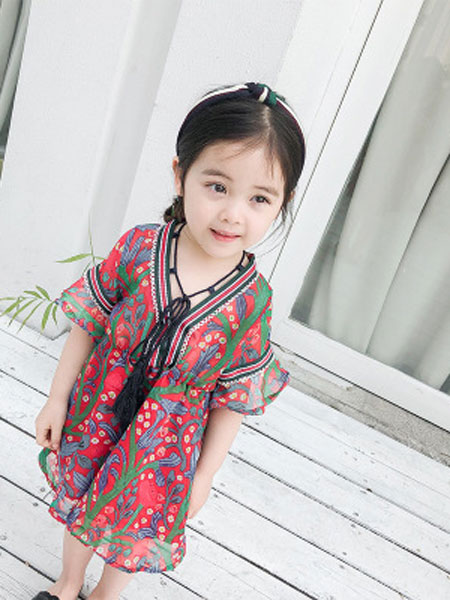 童装品牌2019春夏雪纺沙滩吊带名族风中国风连衣裙
