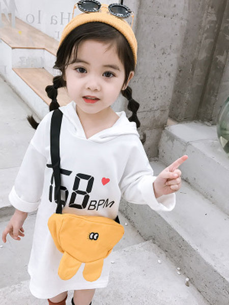 童装品牌2019春夏韩版连衣裙洋气套头带帽卫衣裙