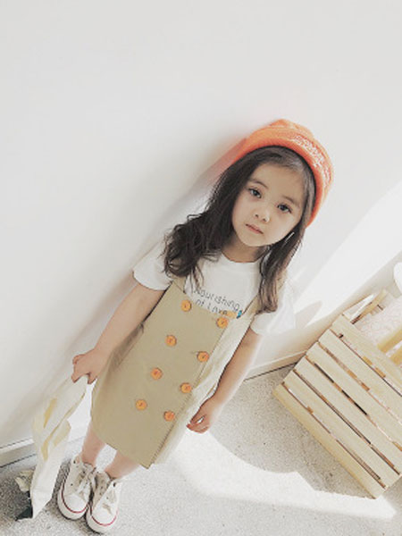 豹纹兔童装品牌2019春夏韩版短袖T恤+背带裙两件套