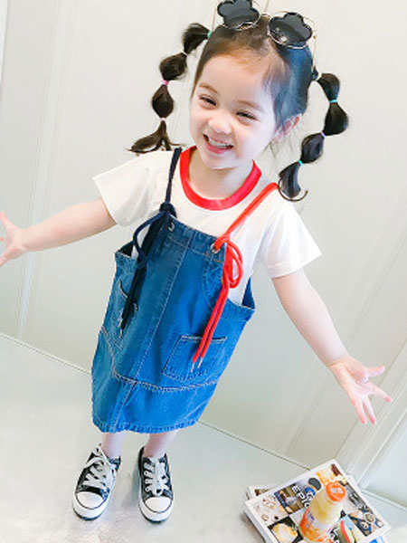 豹纹兔童装品牌2019春夏韩版短袖T恤+背带裙两件套