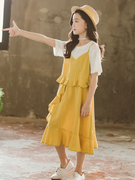 嘟啦梦童装品牌2019春夏韩版公主裙儿童洋气全棉假两件裙