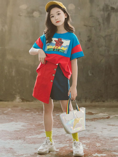 童装品牌2019春夏韩版短袖全棉圆领T恤学生儿童两件套