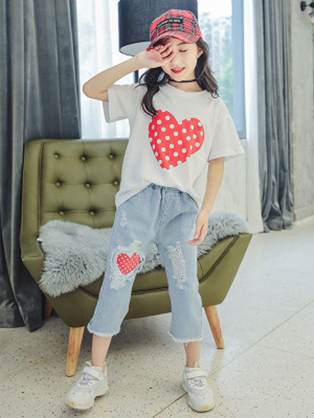 童装品牌2019春夏韩版爱心套装女童洋气全棉两件套