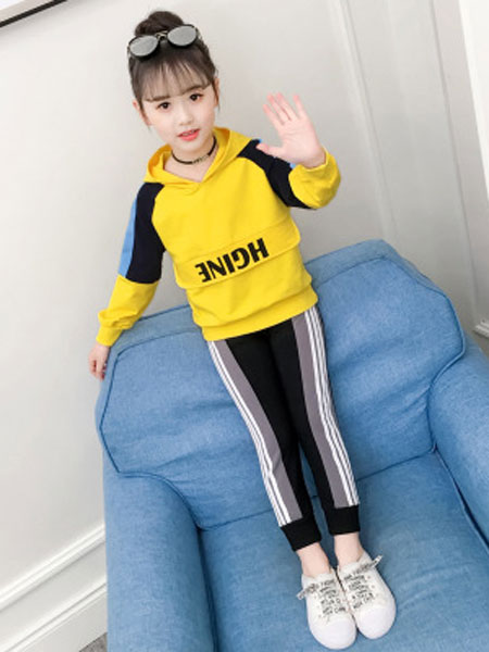 sPirit/菲童装品牌2019春夏拉条运动套装儿童韩版连帽时尚