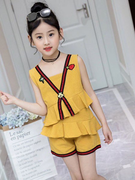 童装品牌2019春夏韩版时尚下摆荷叶边两件套