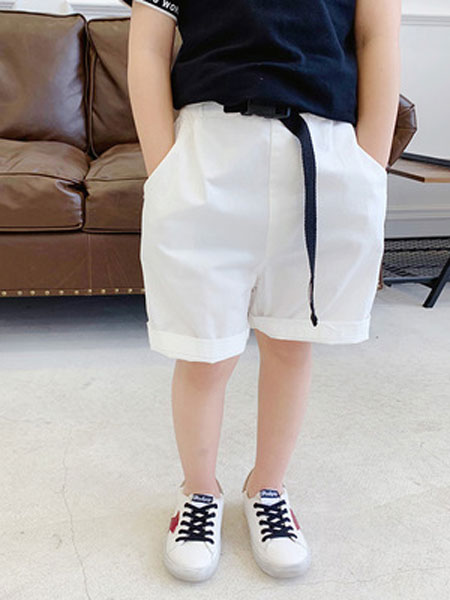 童装品牌2019春夏纯色收缩系带短裤