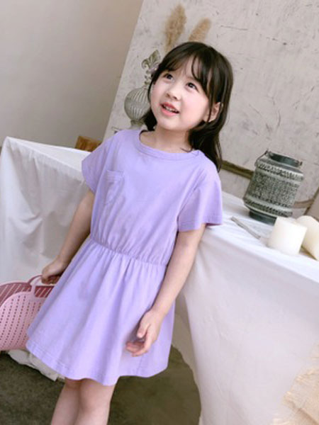 童装品牌2019春夏全棉紫色纱裙两件套