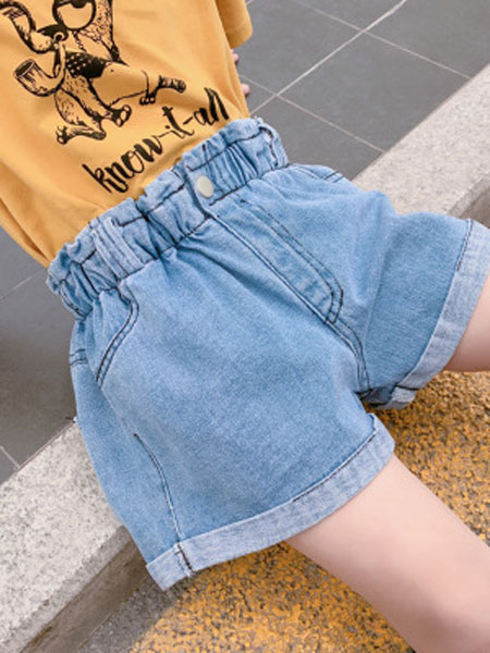 童装品牌2019春夏松紧牛仔短裤