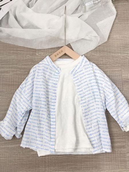 小米羊童装品牌2019春夏韩版男女童满版字母衬衫