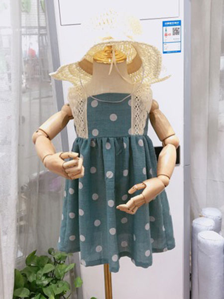 小米羊童装品牌2019春夏软棉麻连衣裙圆点吊带