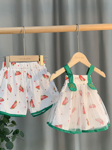 棉朵童装品牌2019春夏韩版西瓜图案吊带背心裙套装