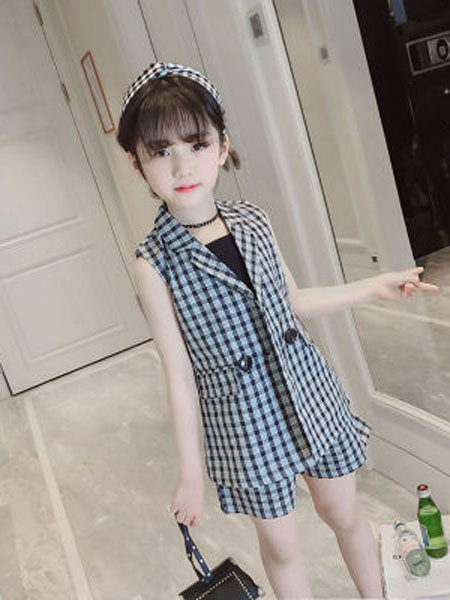 维木童装品牌2019春夏小西服外套无袖格子套装