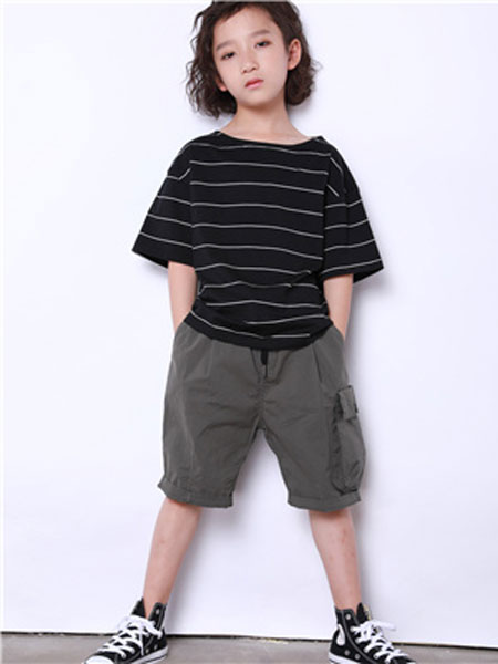 玖分童装品牌2019春夏黑色条纹T恤