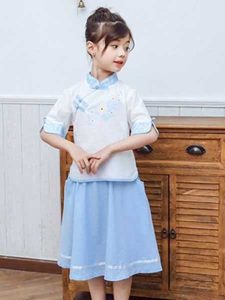 童装品牌2019春夏汉服中国风刺绣连衣裙