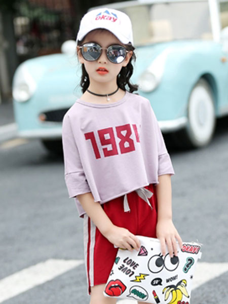 淘气有约童装品牌2019春夏韩版中大童潮短袖洋气休闲两件套