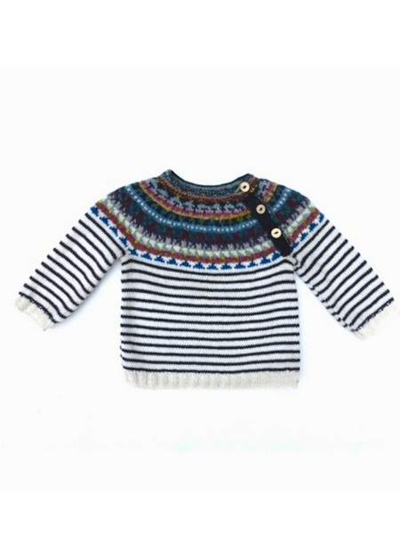 Original Handmade Knitwear童装品牌新款时尚宽松圆领条纹针织衫打底衫