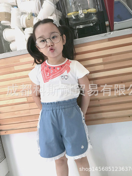 大M/CI童装品牌2019春夏新款三角仿围巾印花儿童短袖套头T恤