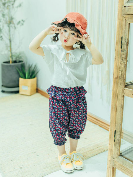 创印象童装品牌2019春夏韩版女童花边无袖上衣+花朵短裤两件套
