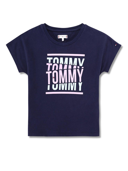 Tommy Hilfiger童装品牌2019春夏藏青色小女童短袖T恤