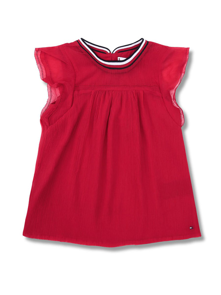 Tommy Hilfiger童装品牌2019春夏红色小女童短袖上衣