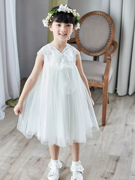 童装品牌2019春夏白色飞袖仙女款公主裙