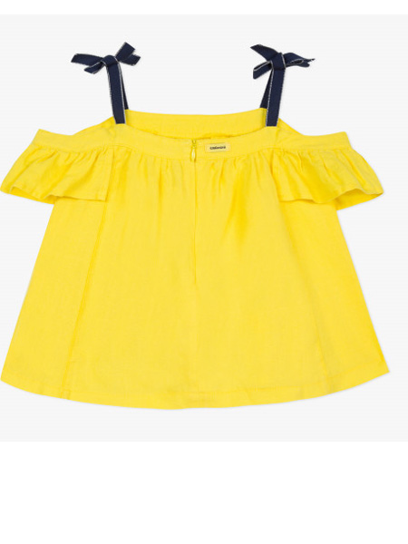 Catimini童装品牌2019春季黄色拼黑色吊带上衣