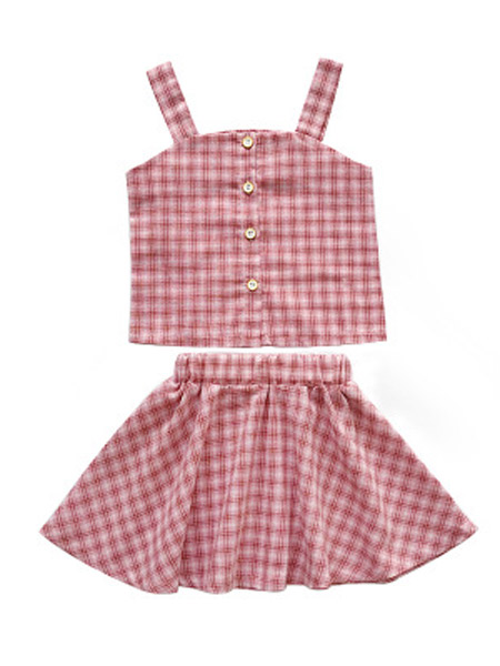 童装品牌2019春夏新款韩版小清新文艺格子吊带+短裙2件套套装