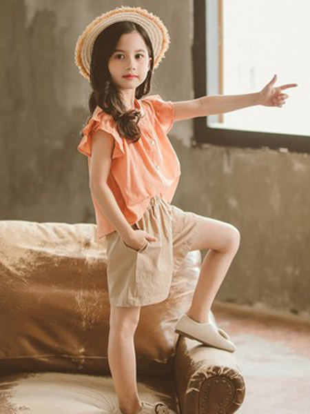 童装品牌2019春夏新款时尚潮流韩版休闲透气舒适小飞袖衬衫套装