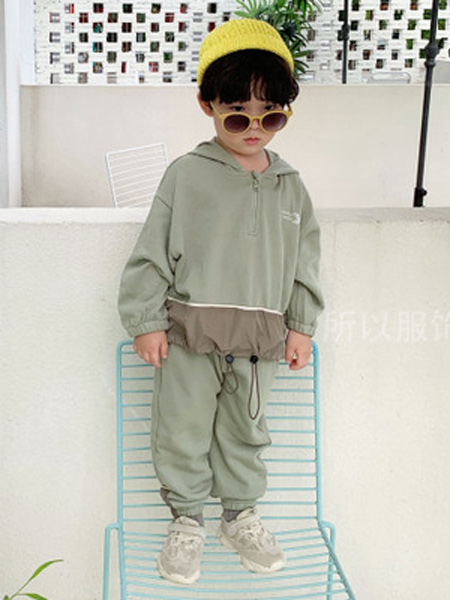 童装品牌2019秋季新款韩版棉字母拼色拉链套头长袖卫衣长裤两件套