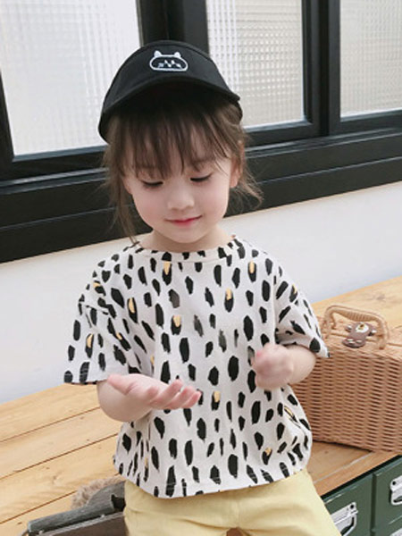 润途童装品牌2019春夏新款韩版可爱公主时尚潮流豹纹T恤