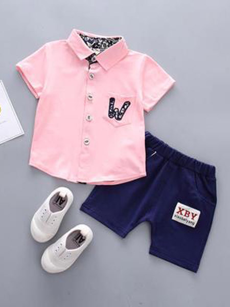 BGlove童装品牌2019春夏新款休闲卡通W字母印花短袖两件套