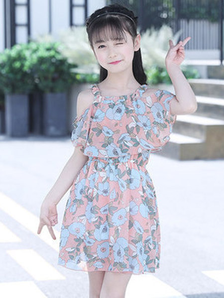 童装品牌2019春夏新款吊带裙子雪纺公主裙洋气网纱裙