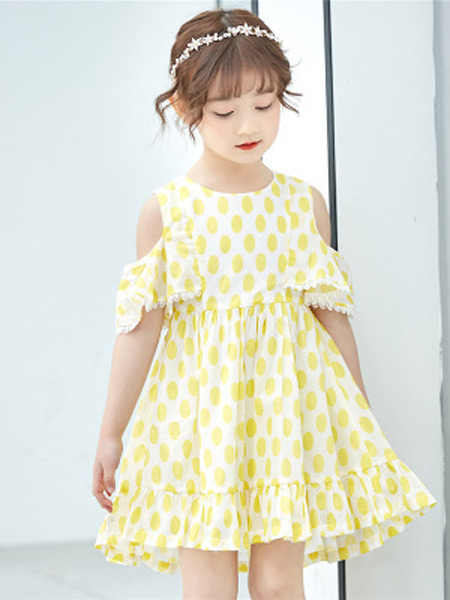 童装品牌2019春夏新款洋气条纹纯色拼色公主裙纯棉连衣裙