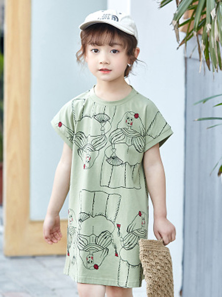 童赫童装品牌2019春夏新款韩版印花短袖连衣裙