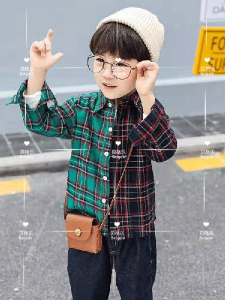 贝格乐童装品牌2019秋季新款韩版薄款时尚拼色格子衬衫