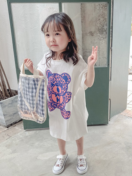 童装品牌2019春夏新款韩版长款宽松卡通短袖上衣T恤裙