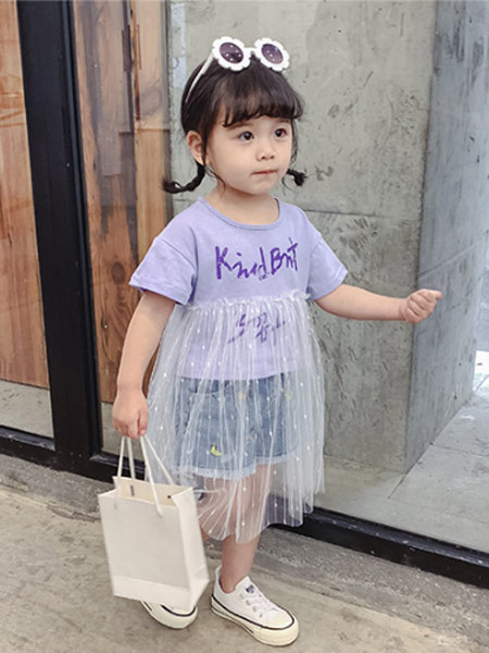 枫烨童装品牌2019春夏新款韩版短袖T恤纱裙假两件
